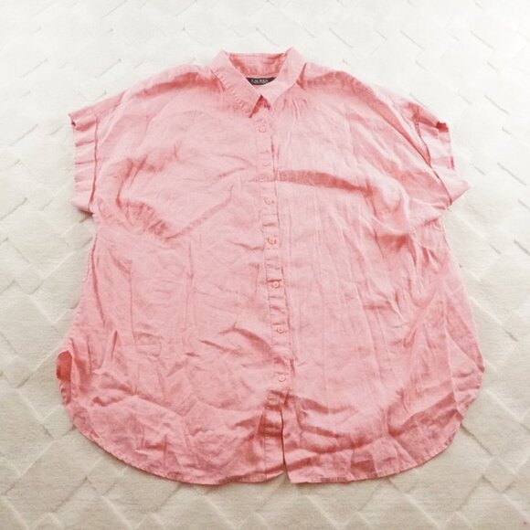 Lauren Ralph Lauren 100% Linen Button Up Top Womens 2X Pink - Picture 1 of 9